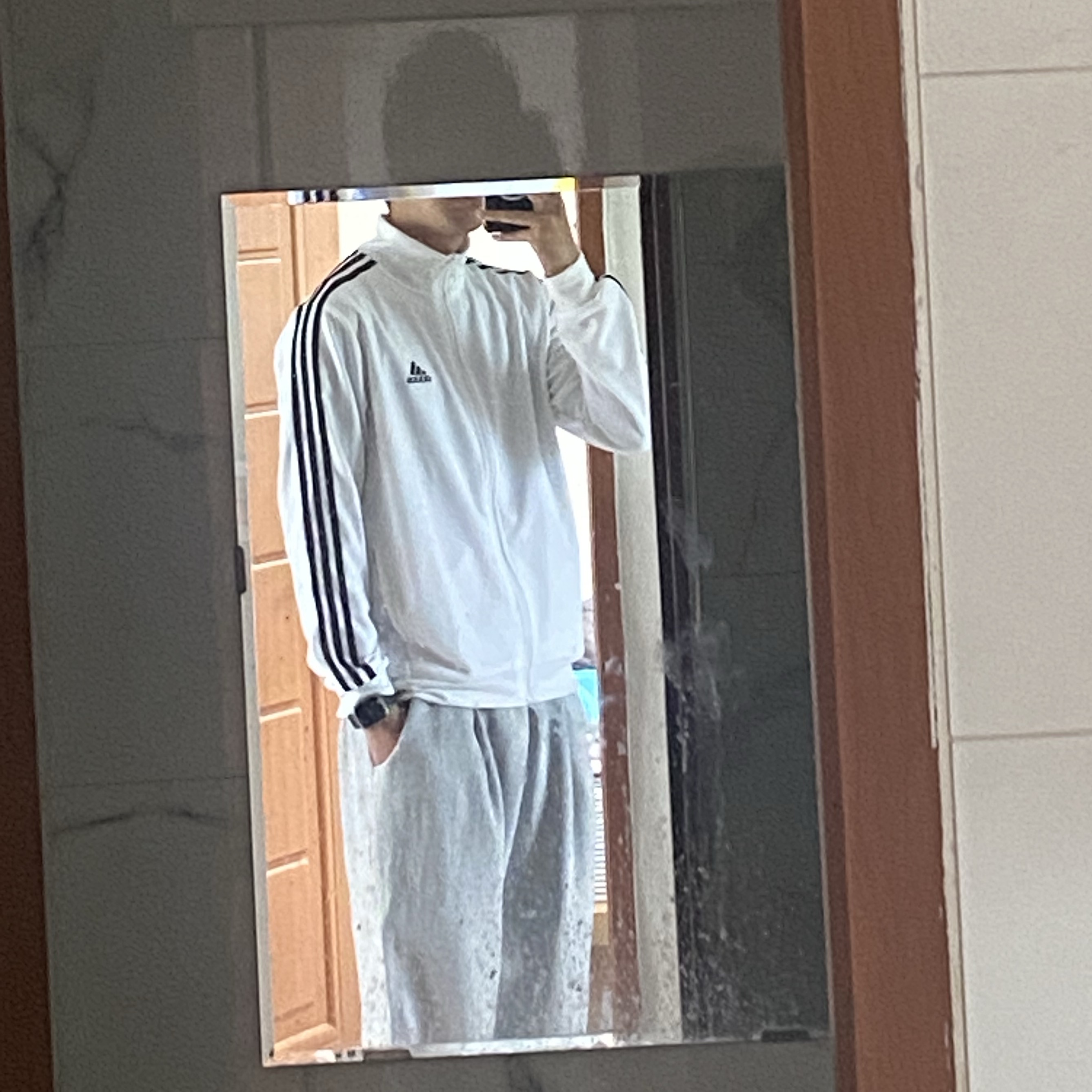 Adidas 3S Regular Fit Double Knit Track Top White - KR Sizing 착용 스타일