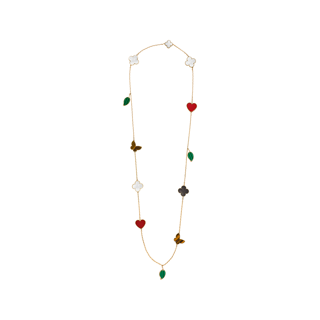 VCARD80100 (W) Van Cleef & Arpels Lucky Alhambra Long Necklace 12 Motifs 18K Yellow Gold Mother of Pearl