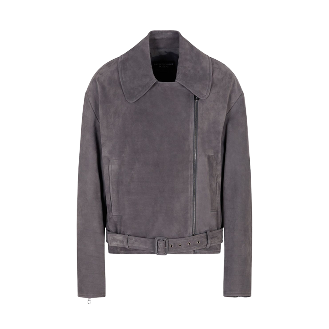 EW002158AF18877U8082 (W) Emporio Armani Icon Nubuck Calf Leather Biker Jacket Grey