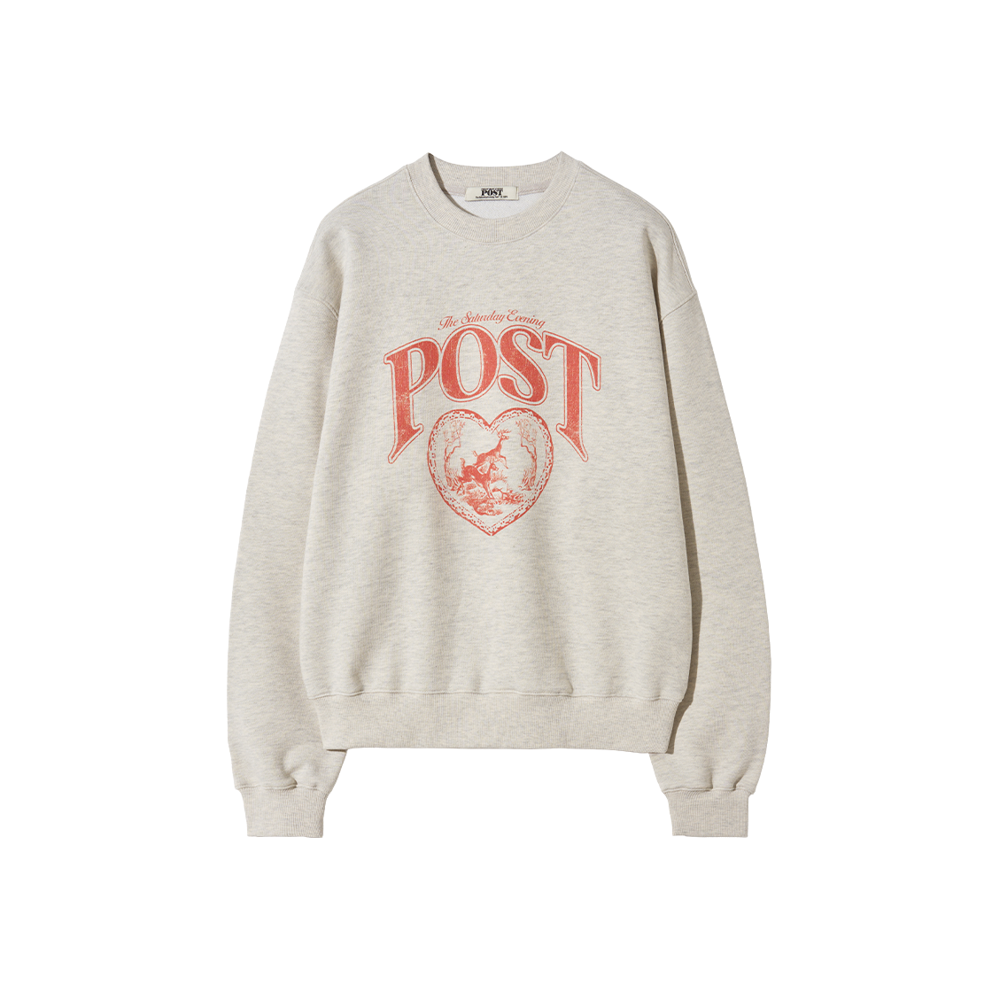 더 세터데이 이브닝 포스트 디어 하트 그래픽 스웨트 셔츠 오트밀