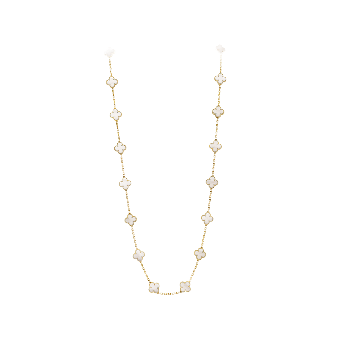 VCARA42100 (W) Van Cleef & Arpels Vintage Alhambra Long Necklace 20 Motifs 18K Yellow Gold Mother of Pearl