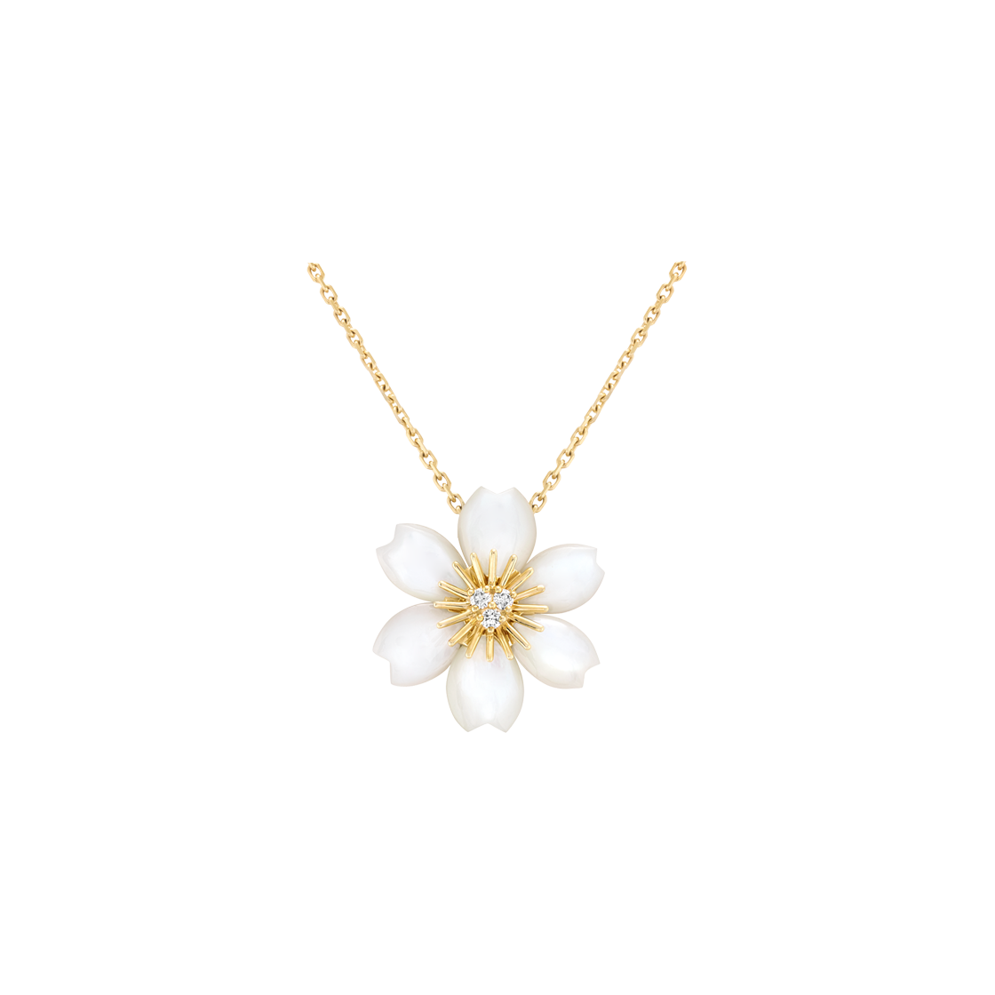 (W) 반 클리프 & 아펠 로즈 드 노엘 펜던트 미니 18K 옐로우 골드 마더 오브 펄 다이아몬드((W) Van Cleef & Arpels Rose de NoeL Pendant Mini 18K Yellow Gold Mother of Pearl Diamonds) - 1