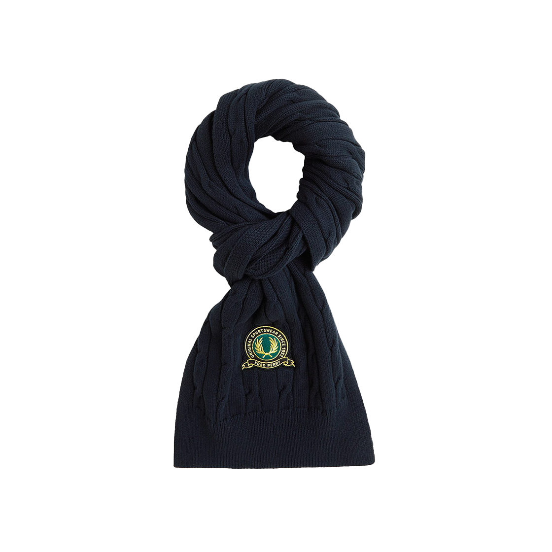 CFPU2531130-608 Fred Perry Clubhouse Tennis Badge Cable Scarf Navy Snow White