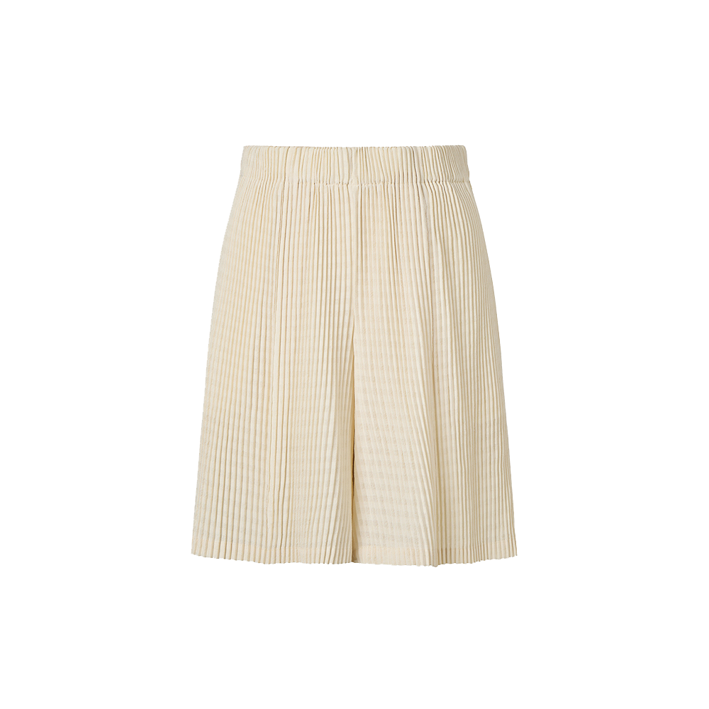 WPA3FIV Monplisse Women Summer Jacquard Pleats Banded Shorts Ivory