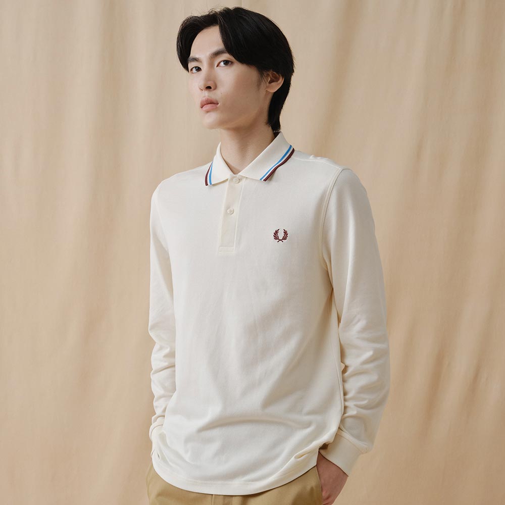 프레드페리 M3636 롱슬리브 트윈 팁 프레드페리 셔츠 에크루 코트블루 옥스 블러드(Fred Perry M3636 Long Sleeve Twin Tipped Fred Perry Shirt Ecru Court Blue Oxblood) - 2