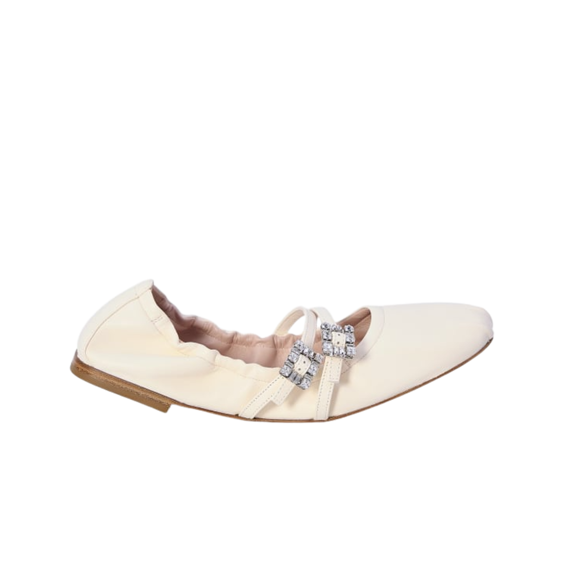 (W) 로저 비비에 나파 레더 발레리나 스트랩 플랫 오프 화이트((W) Roger Vivier Nappa Leather Ballerinas Straps Flats Off White) - 1