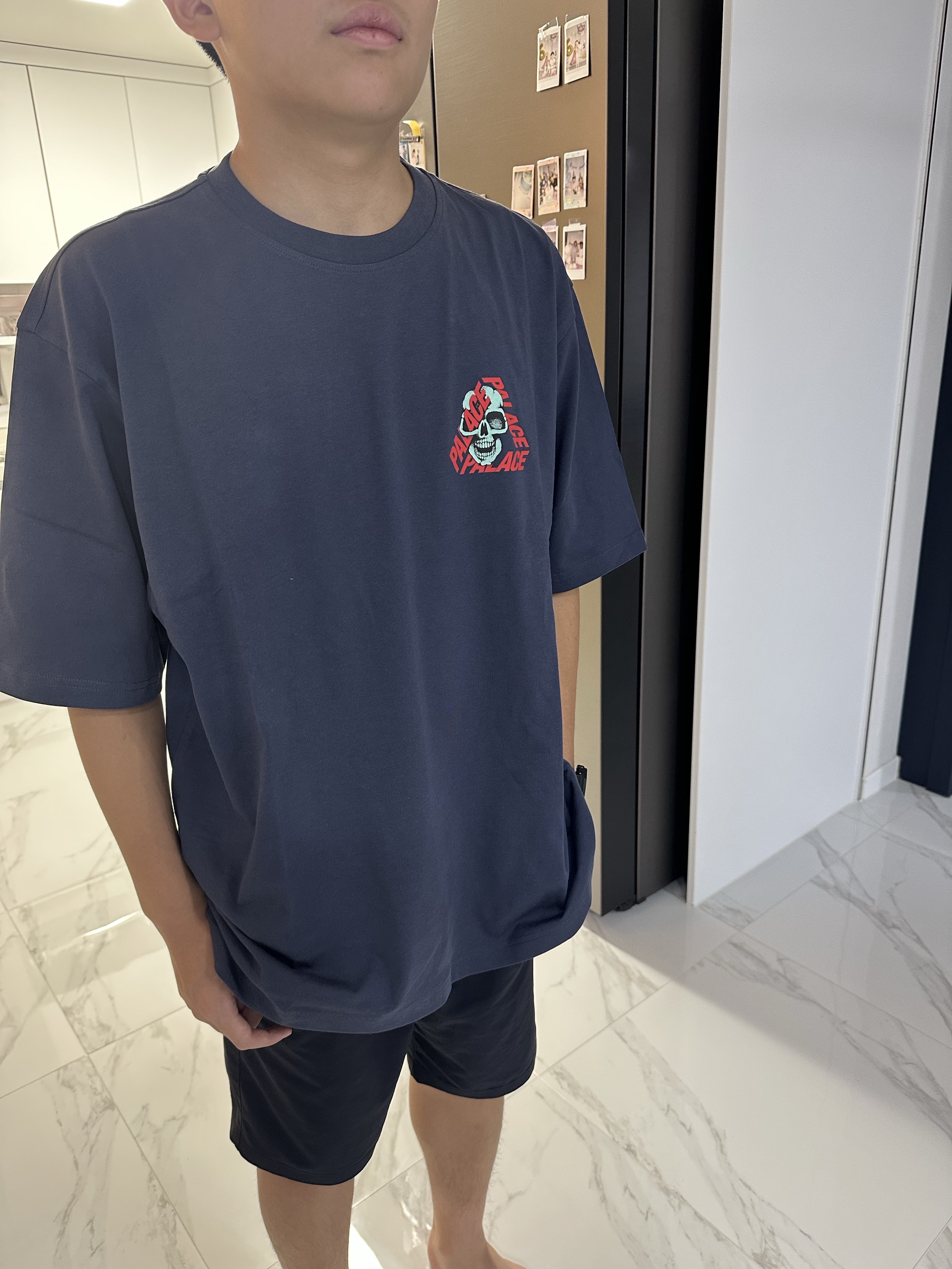Palace P3 Skull T-Shirt Navy - 25SS 착용 스타일 - 2