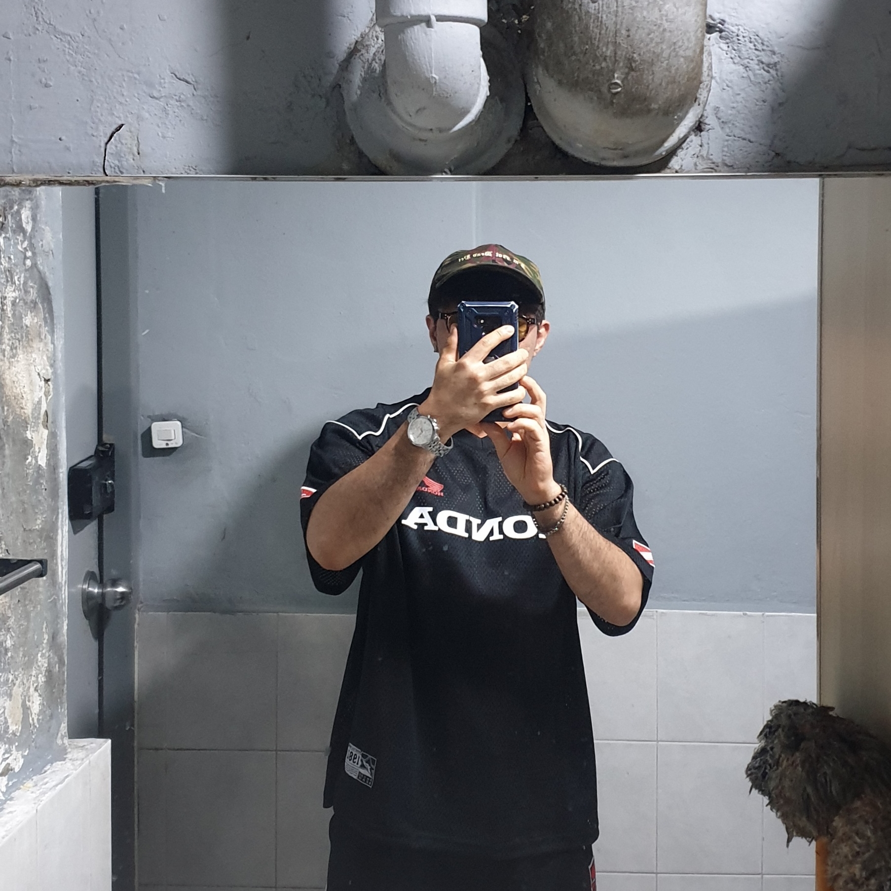 Honda Original Wing Logo Mesh T-Shirt Black 착용 스타일