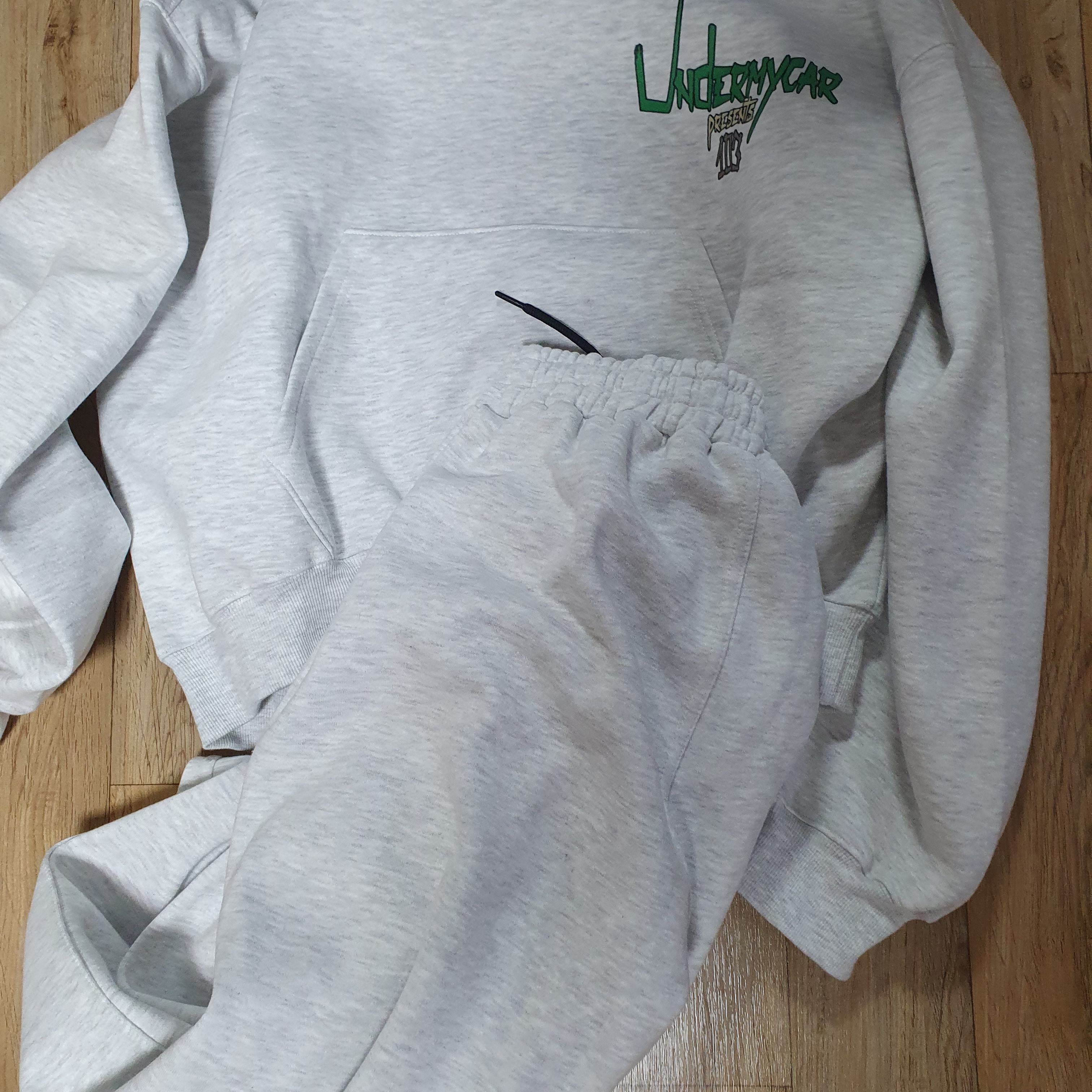 Undermycar POC 103 Flag Bonded Sweat Pants Light Melange, Undermycar POC 103 Flag Bonded Sweat Hoodie Light Melange 착용 스타일