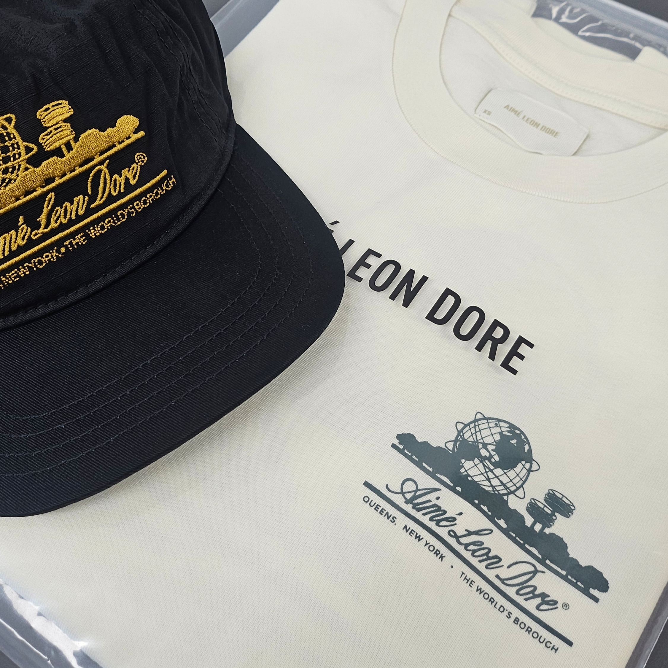 Aime Leon Dore Unisphere Long Sleeve T-Shirt Pristine, Aime Leon Dore Unisphere Hat Jet black 착용 스타일