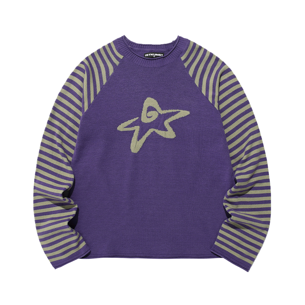 이스트쿤스트 스타 스트라이프 래글런 니트 퍼플(ISTKUNST Star Stripe Raglan Knit Purple)