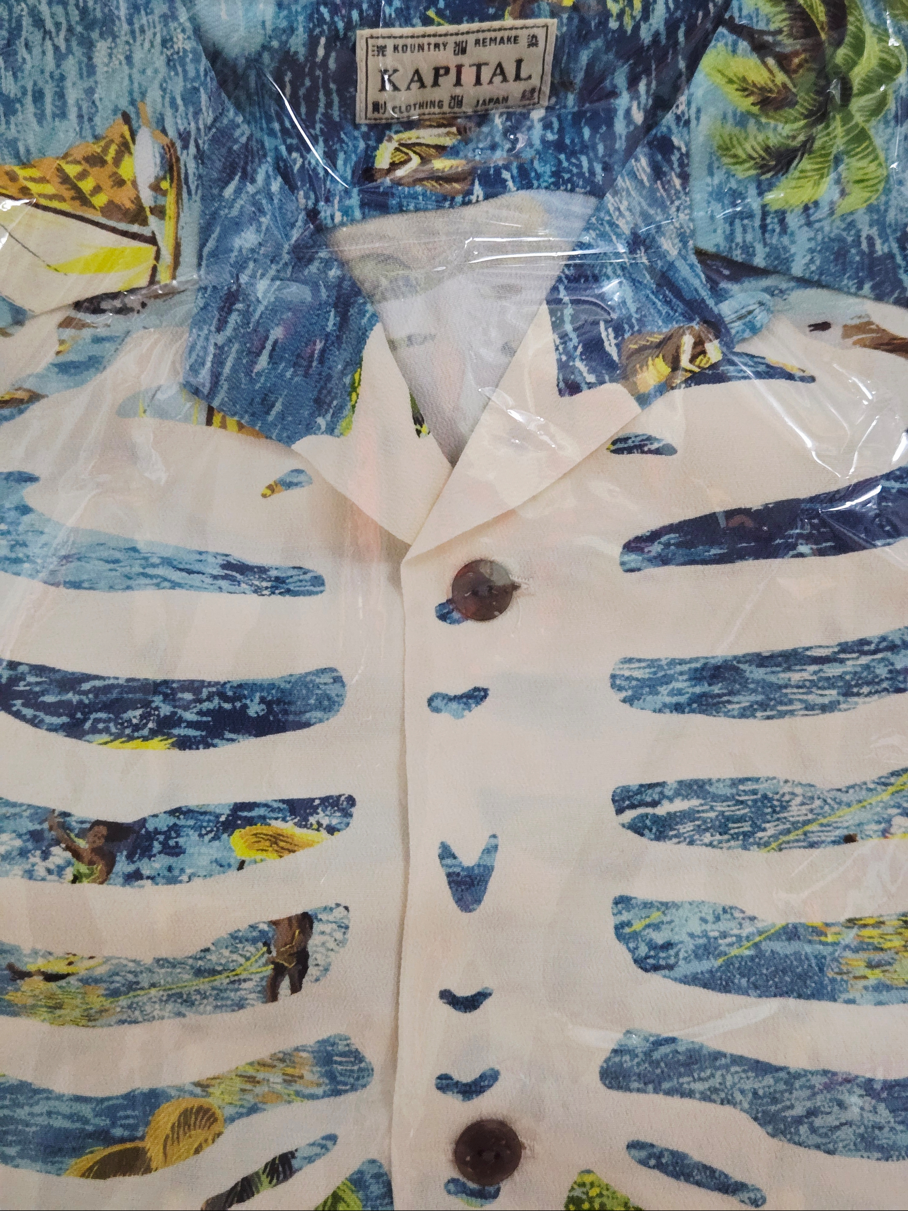 Kapital Kamehameha Bone Aloha Shirt Blue 착용 스타일