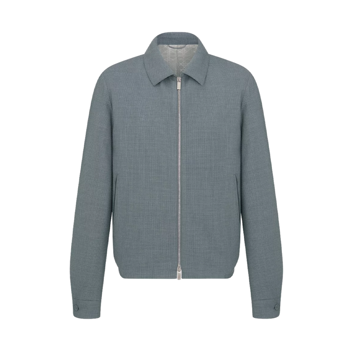 593C213A1009-C800 Dior Check Virgin Wool Blend Seersucker Zipped Jacket Gray