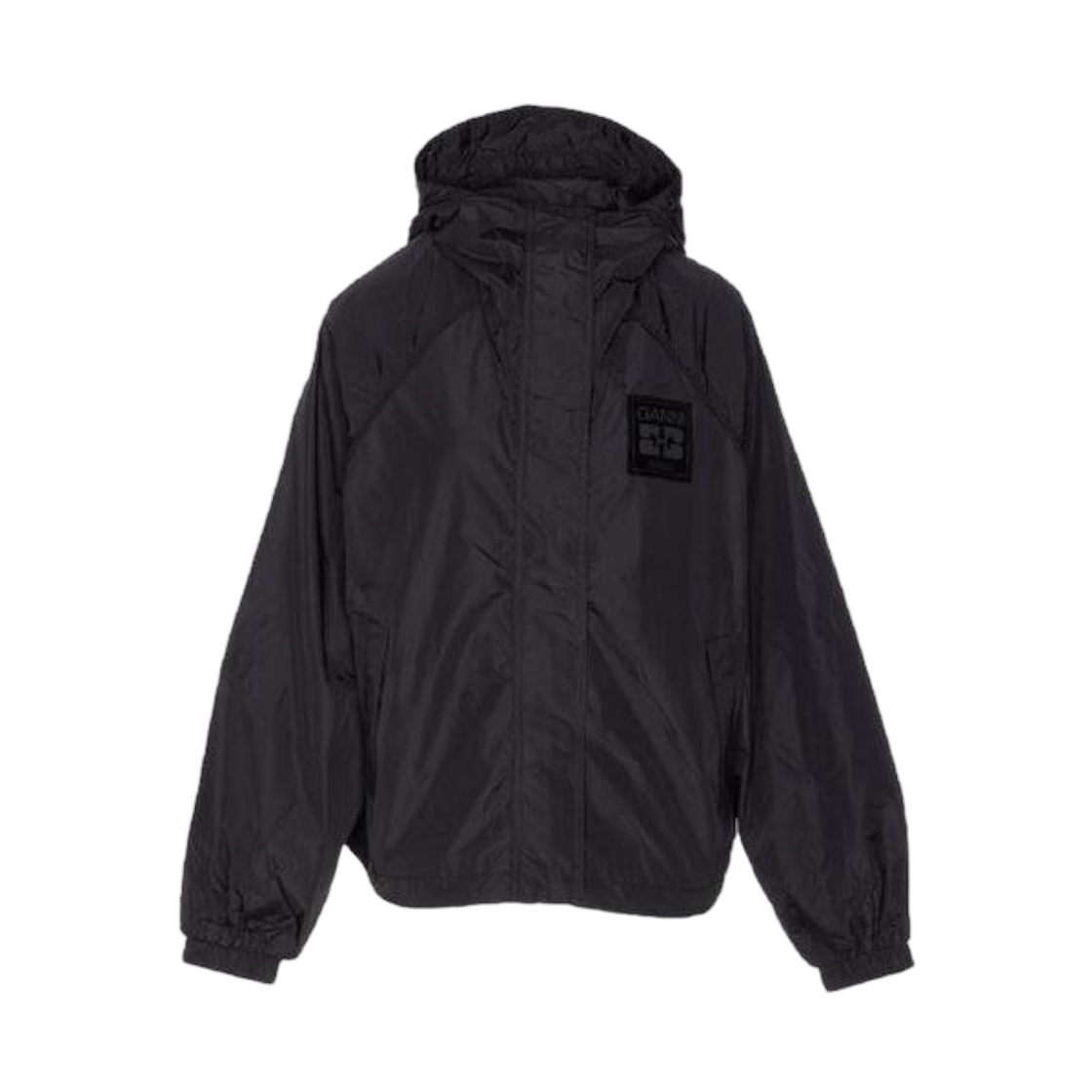 (W) 가니 후드 윈드브레이커 자켓 블랙((W) Ganni Hood Windbreaker Jacket Black)