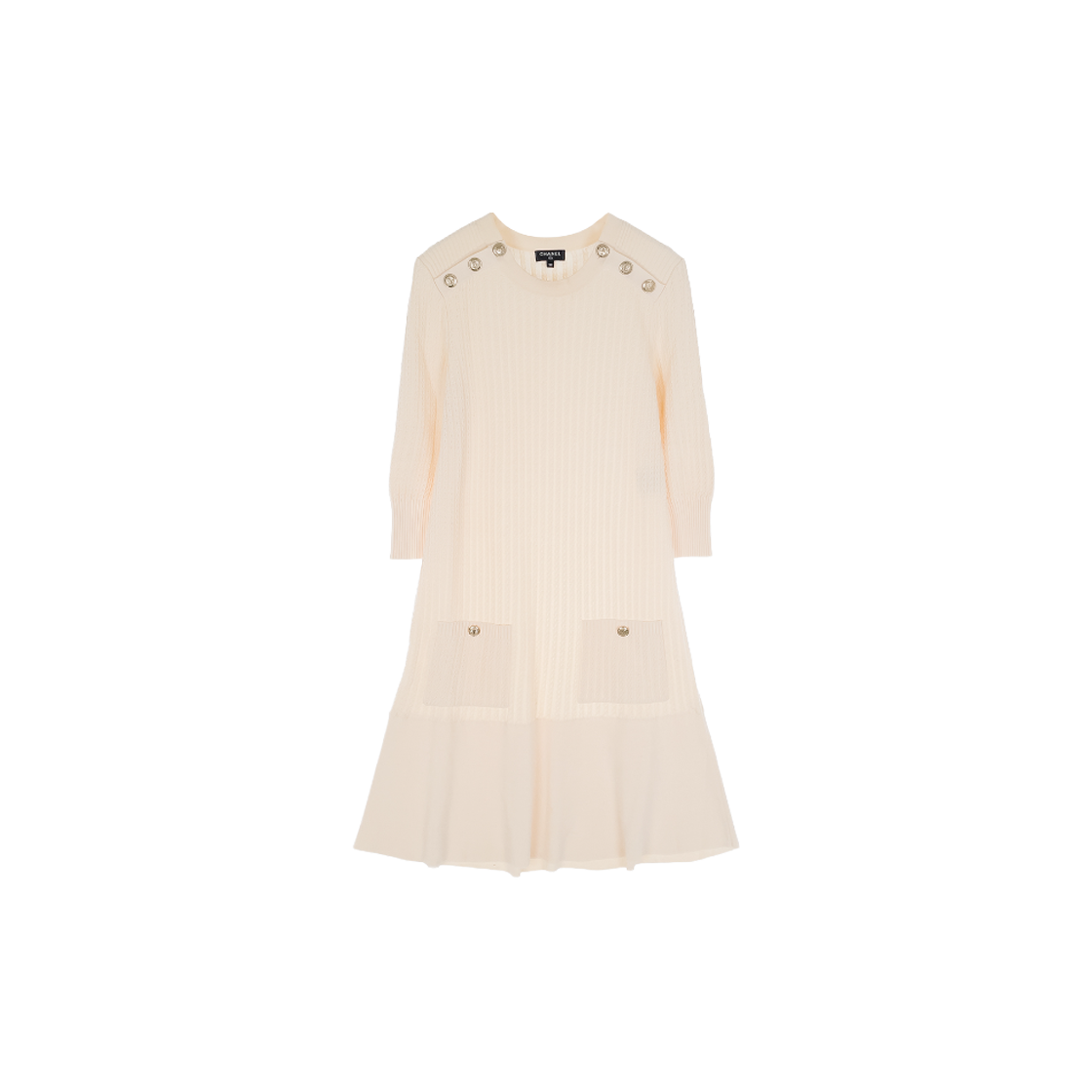 ITOGJQ72Q2E5 CHANEL Two-Pocket Cotton Knit Dress 38 Ivory