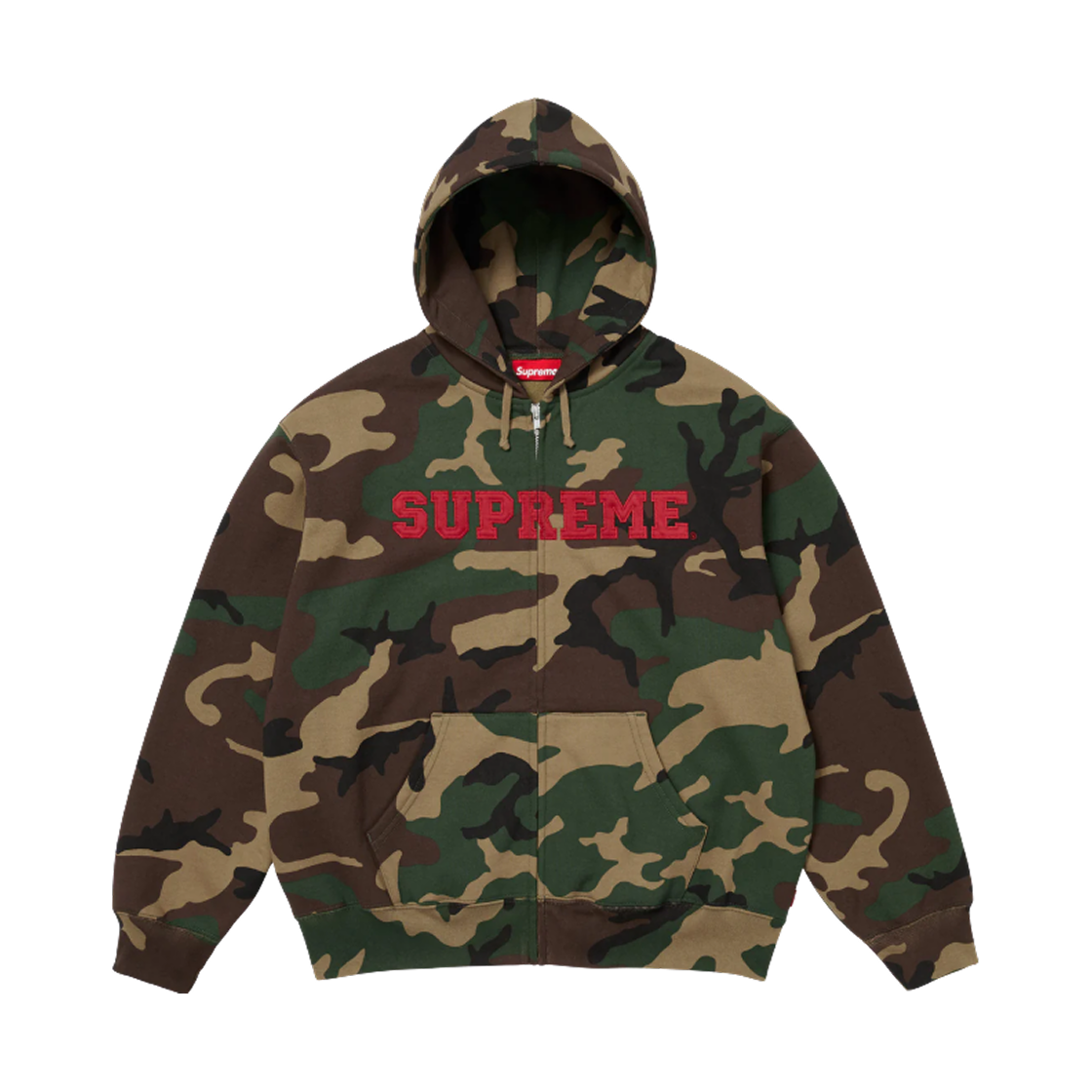 - Supreme Collegiate Applique Zip Up Hooded Sweatshirt Woodland Camo - 25FW