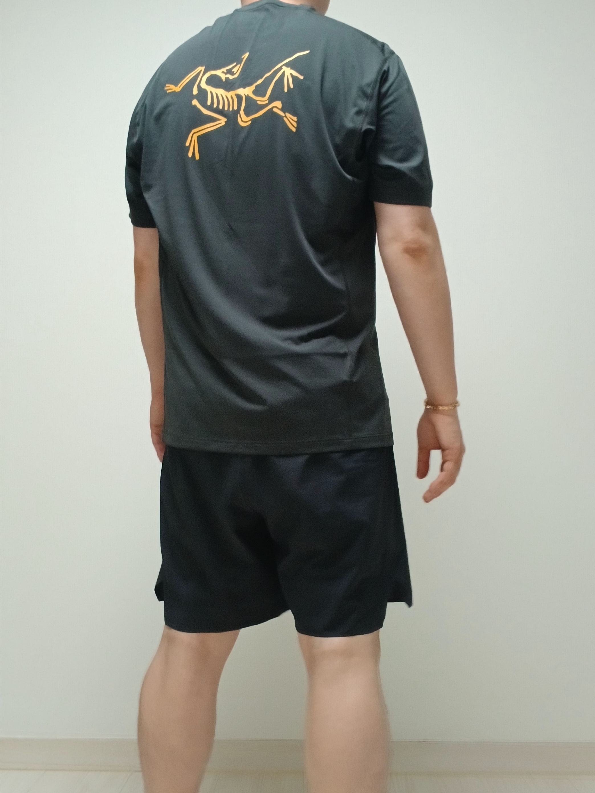 Arc'teryx Motus Arcword Crew SS T-Shirt Black Heather, Arc'teryx Norvan Liner 7 Inch Shorts Black 착용 스타일 - 9