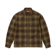 Supreme Studded Shadow Plaid Zip Up Shirt Olive - 25FW