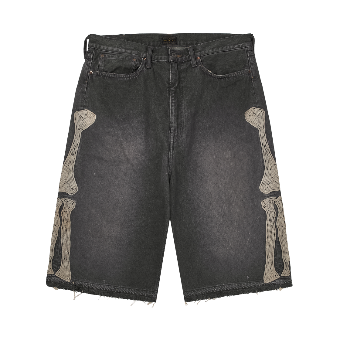 캐피탈 14온즈 데님 5P 본 자수 숏 팬츠 블랙(Kapital 14 oz. Denim 5P Bone Embroidery Short Pants Black)