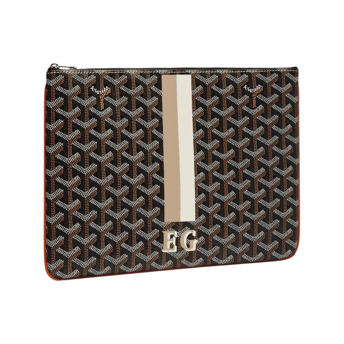 고야드 세나 MM 파우치 스트라이프 앤 이니셜 블랙 탄(Goyard Senat MM Pouch Stripes And Initials Black Tan) - 1