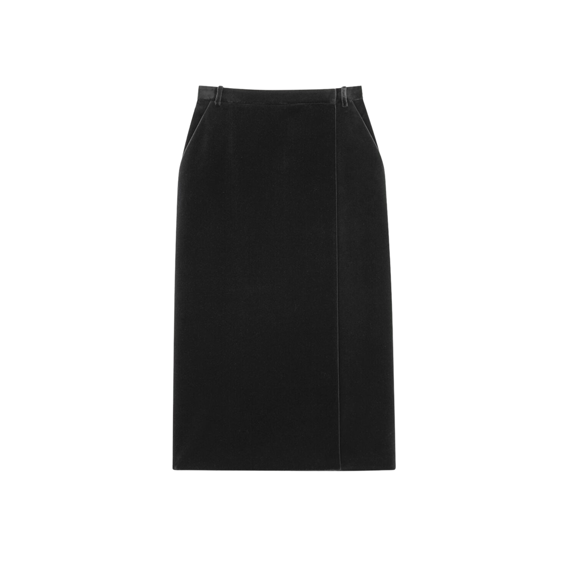(W) 생로랑 코튼 벨벳 미디 랩 스커트 블랙((W) Saint Laurent Midi Wrap Skirt in Cotton Velvet Black)