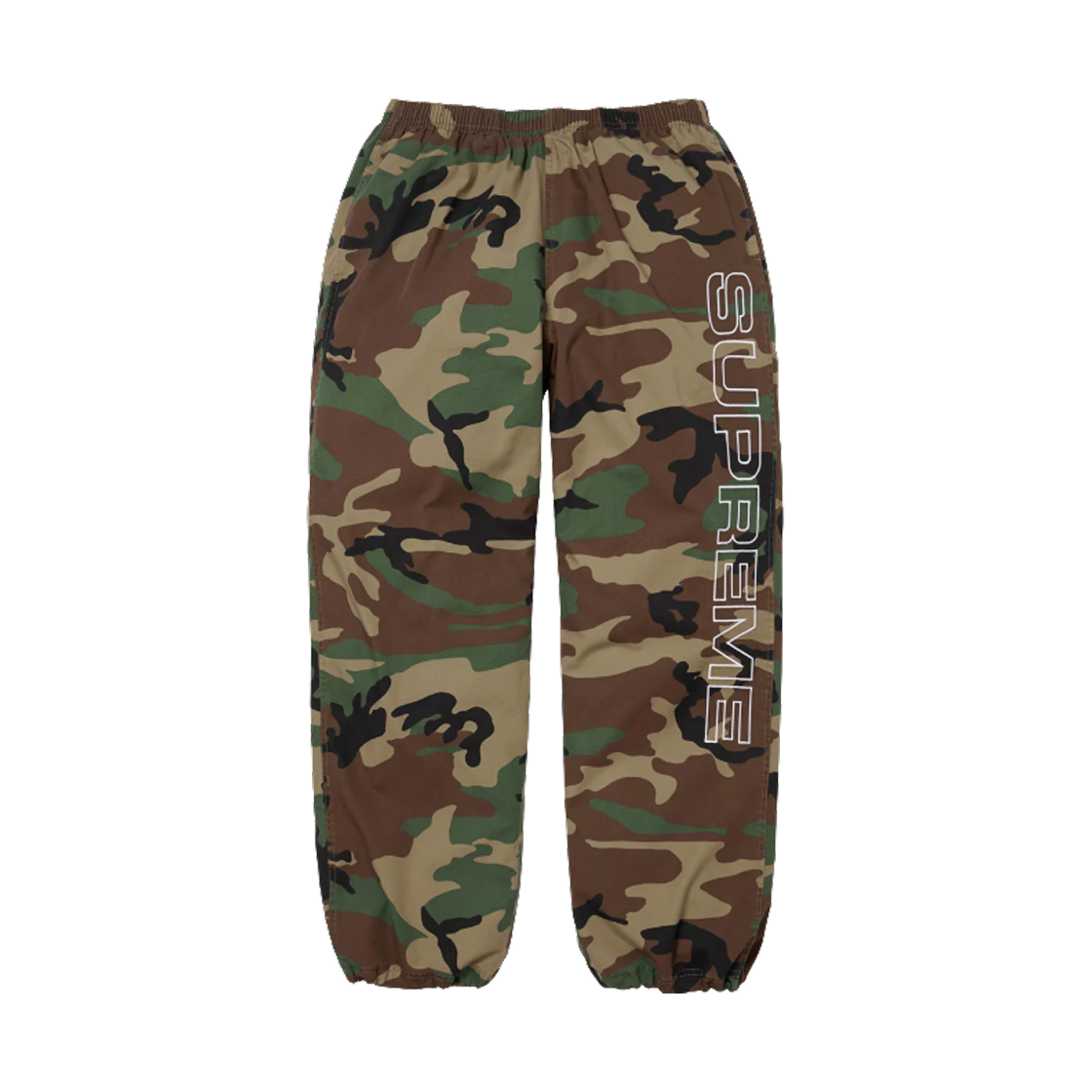 - Supreme Spellout Embroidered Ripstop Track Pants Woodland Camo - 25FW