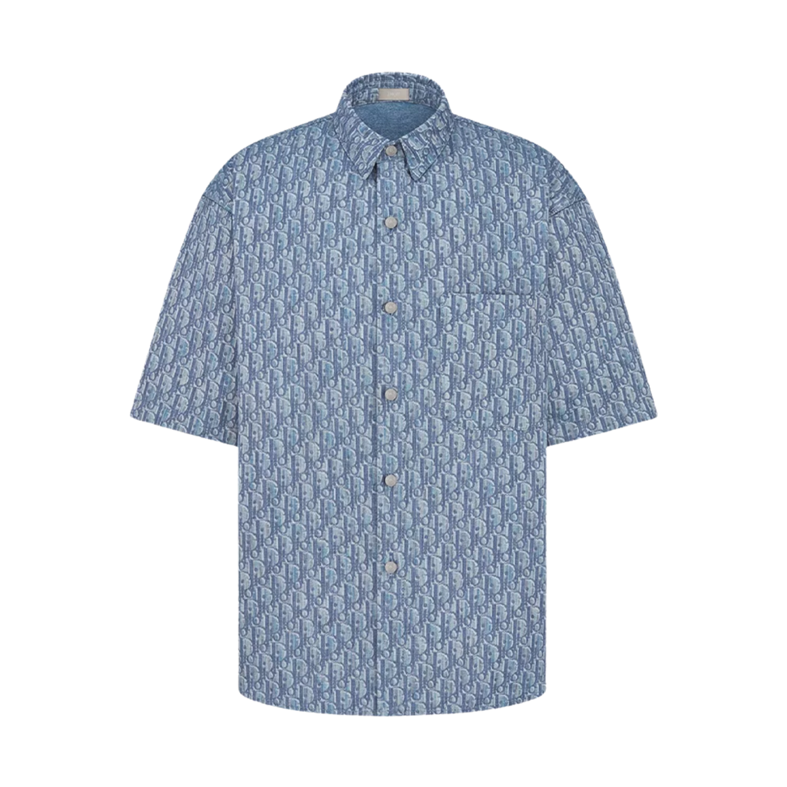 593D593A3016-C585 Dior Oblique Short Sleeved Shirt Blue Cotton Blend Twill