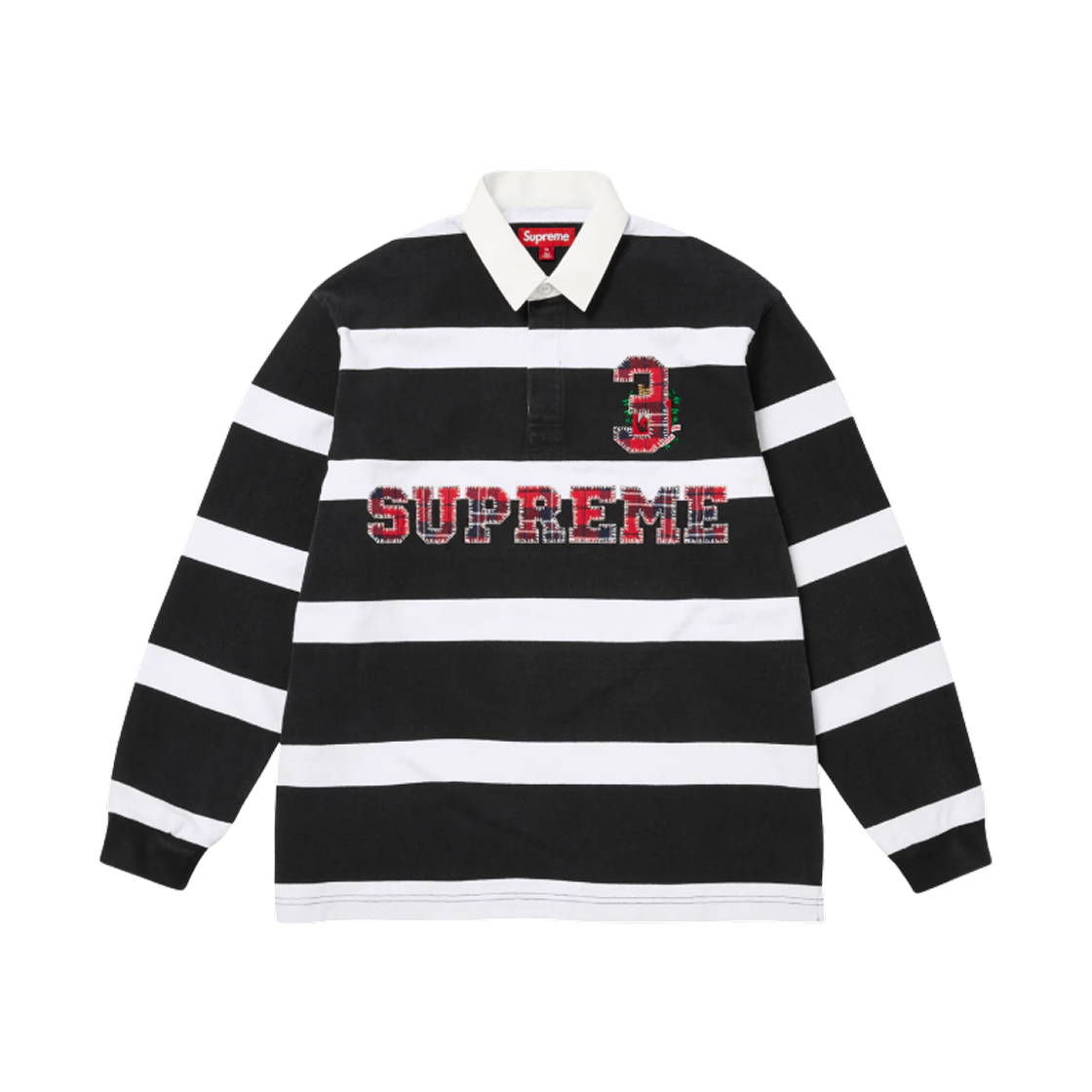 슈프림 스트라이프 럭비 블랙 - 25FW