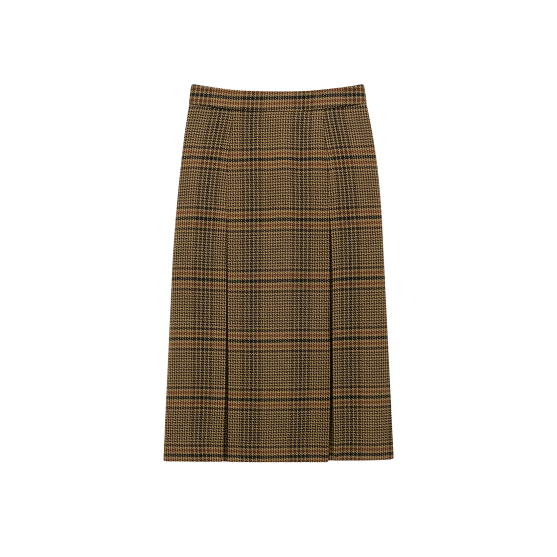 831068-Y9I70-2849 (W) Saint Laurent Midi Skirt in Prince of Wales Wool and Cashmere Marron Beige Roux