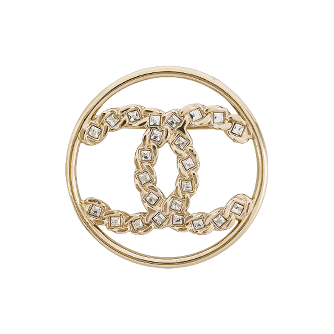 샤넬 19P 라운드 크리스탈 CC로고 브로치 샴페인골드(CHANEL 19P Round Crystal CC Logo Brooch Champagne Gold)