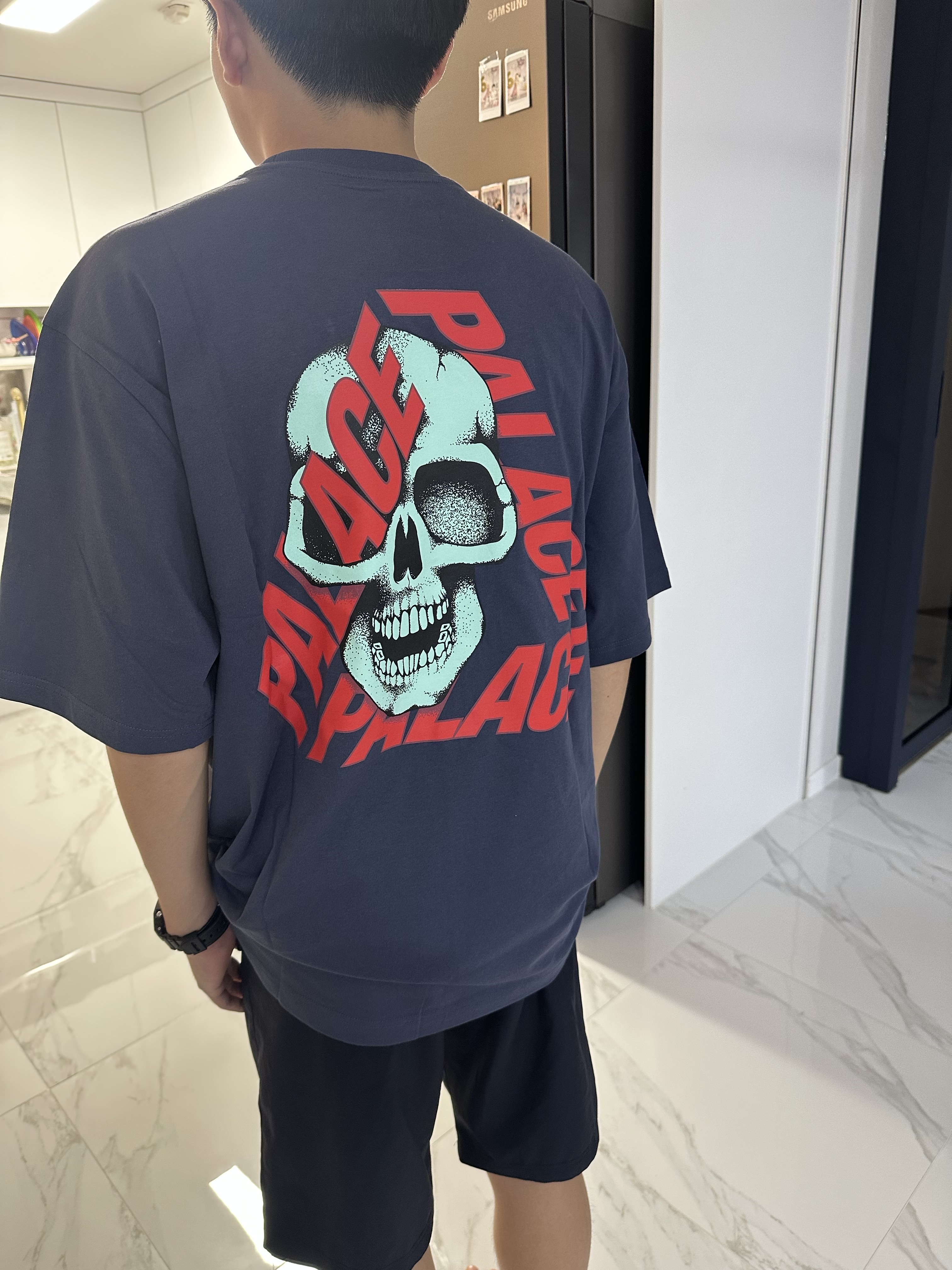 Palace P3 Skull T-Shirt Navy - 25SS 착용 스타일 - 1