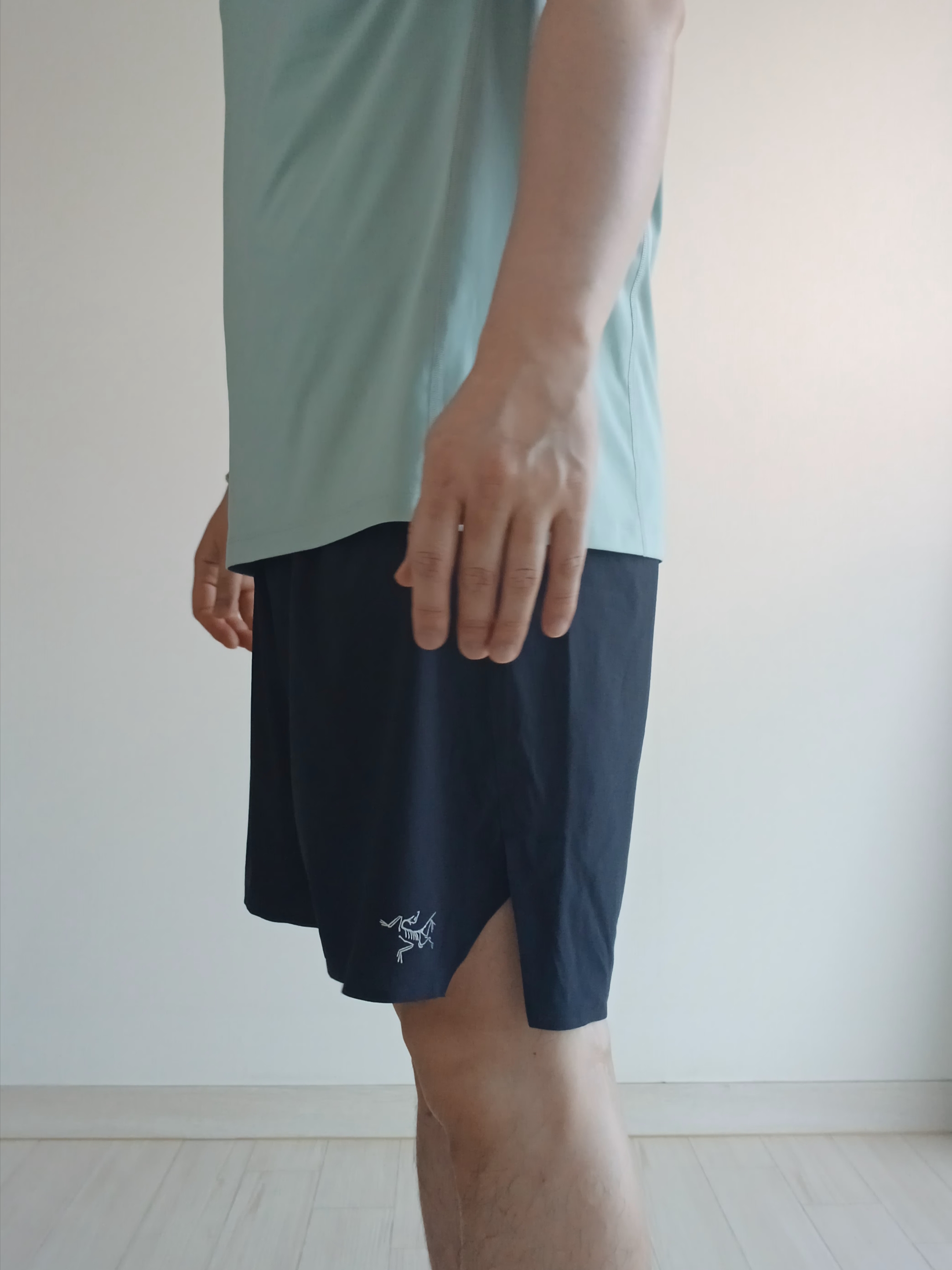 Arc'teryx Motus Arcword Crew SS T-Shirt Stone Green Heather, Arc'teryx Heliad 6 Crossbody Bag Black 착용 스타일 - 5