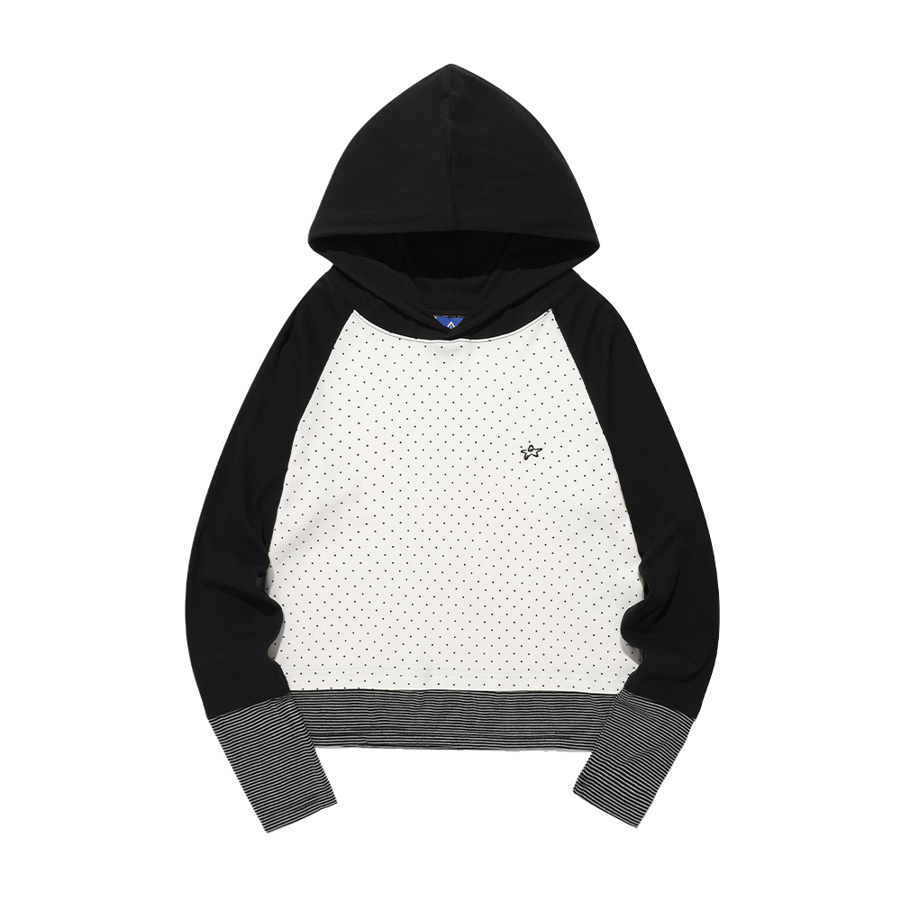 이스트쿤스트 도트 스트라이프 레이어드 후드 롱슬리브 티셔츠 블랙(ISTKUNST Dot Stripe Layerd Hooded L/S Tee Black)