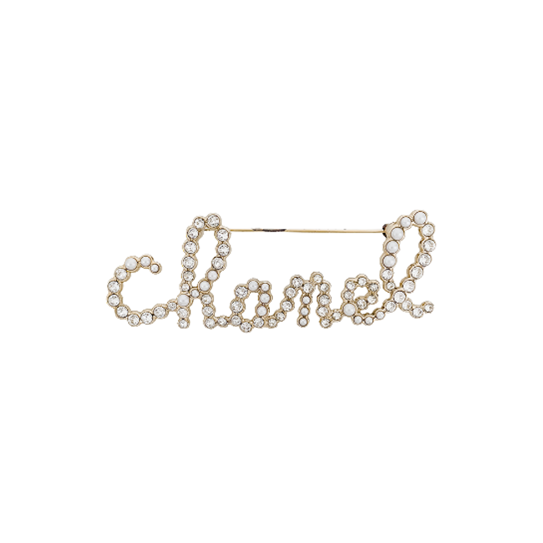 샤넬 19K 스크립트 레터링 브로치 펄리화이트 샴페인골드(CHANEL 19K Script Lettering Brooch Pearly White Champagne Gold)