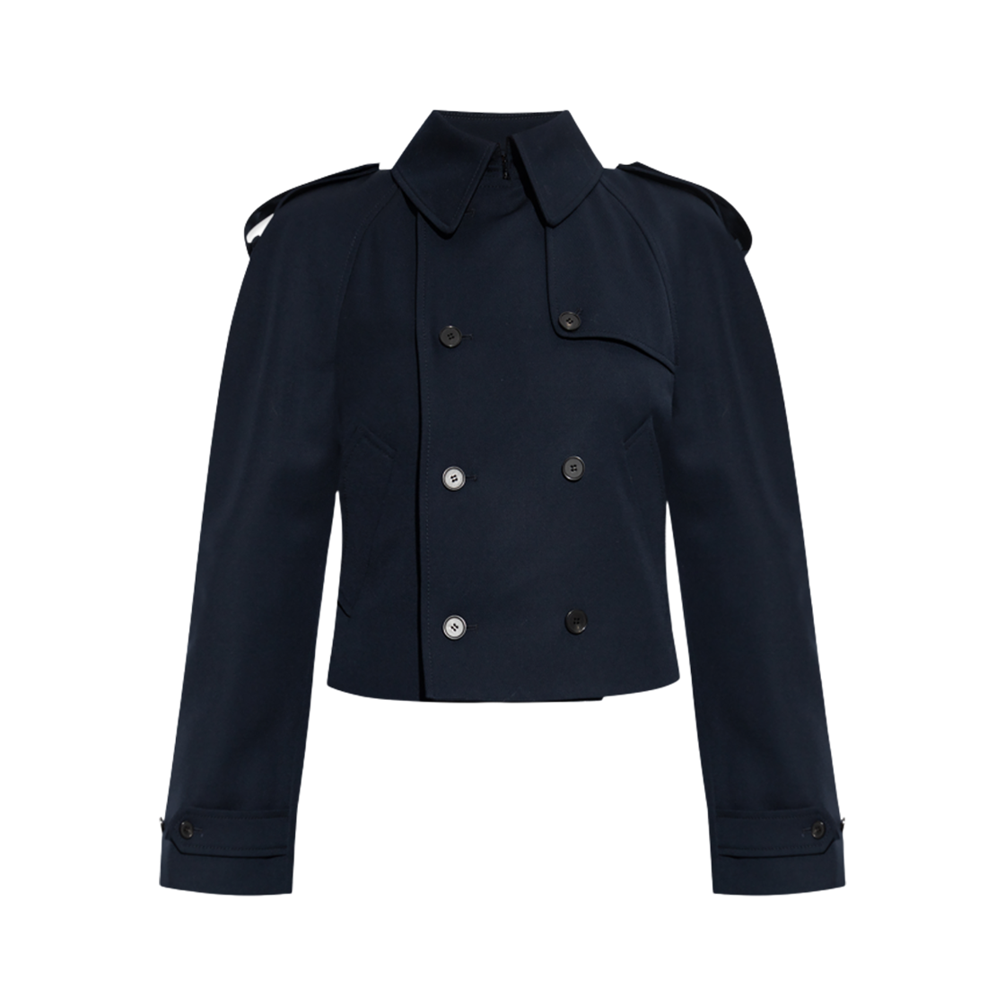 (W) 알렉산더 맥퀸 숏 더블 브레스트 트렌치 코트 네이비((W) Alexander McQueen Short Double Breasted Trench Coat Navy)
