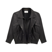 (W) Saint Laurent Bubbled Lambskin Bomber Jacket Black