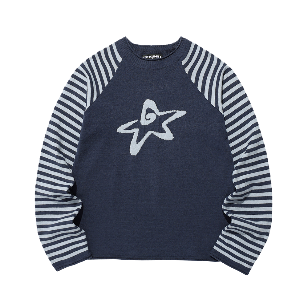 이스트쿤스트 스타 스트라이프 니트 네이비(ISTKUNST Star Stripe Raglan Knit Navy)