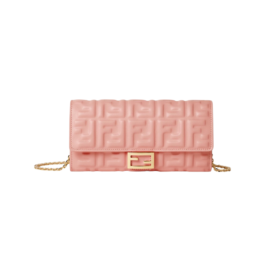 8M0365AAJDF13VM Fendi Nappa Leather Baguette Continental Wallet with Chain Pink