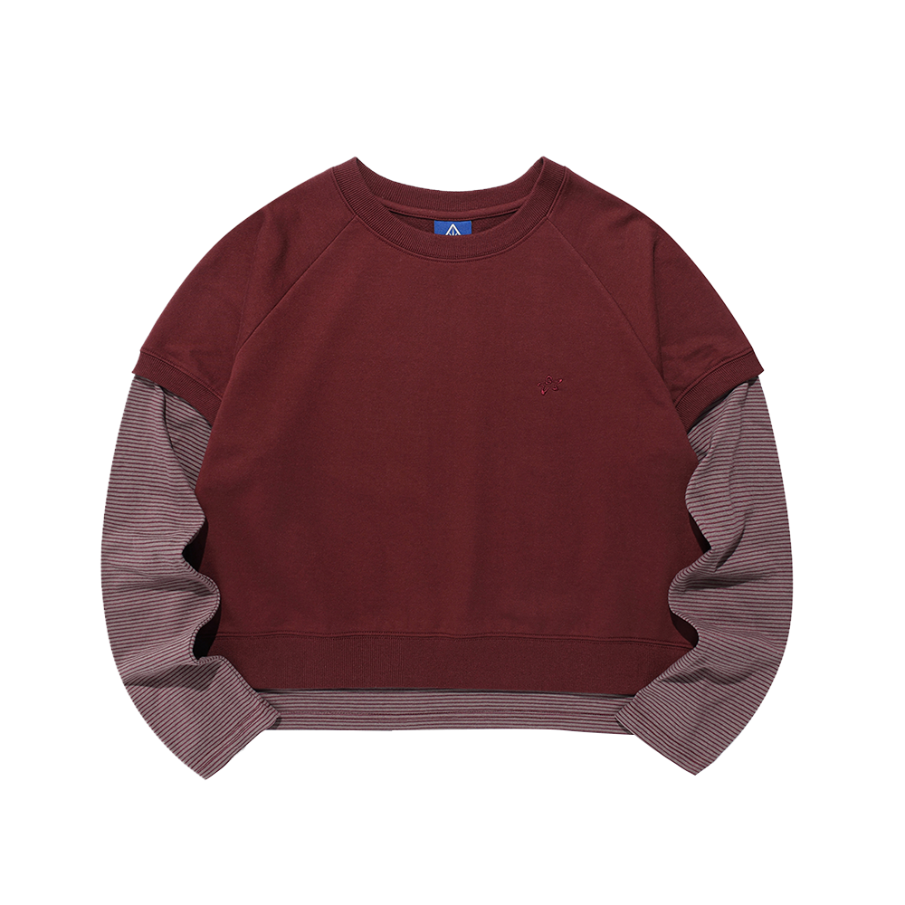 이스트쿤스트 레이어드 래글런 스트라이프 롱슬리브 티셔츠 버건디(ISTKUNST Layerd Raglan St LS Tee Burgundy)