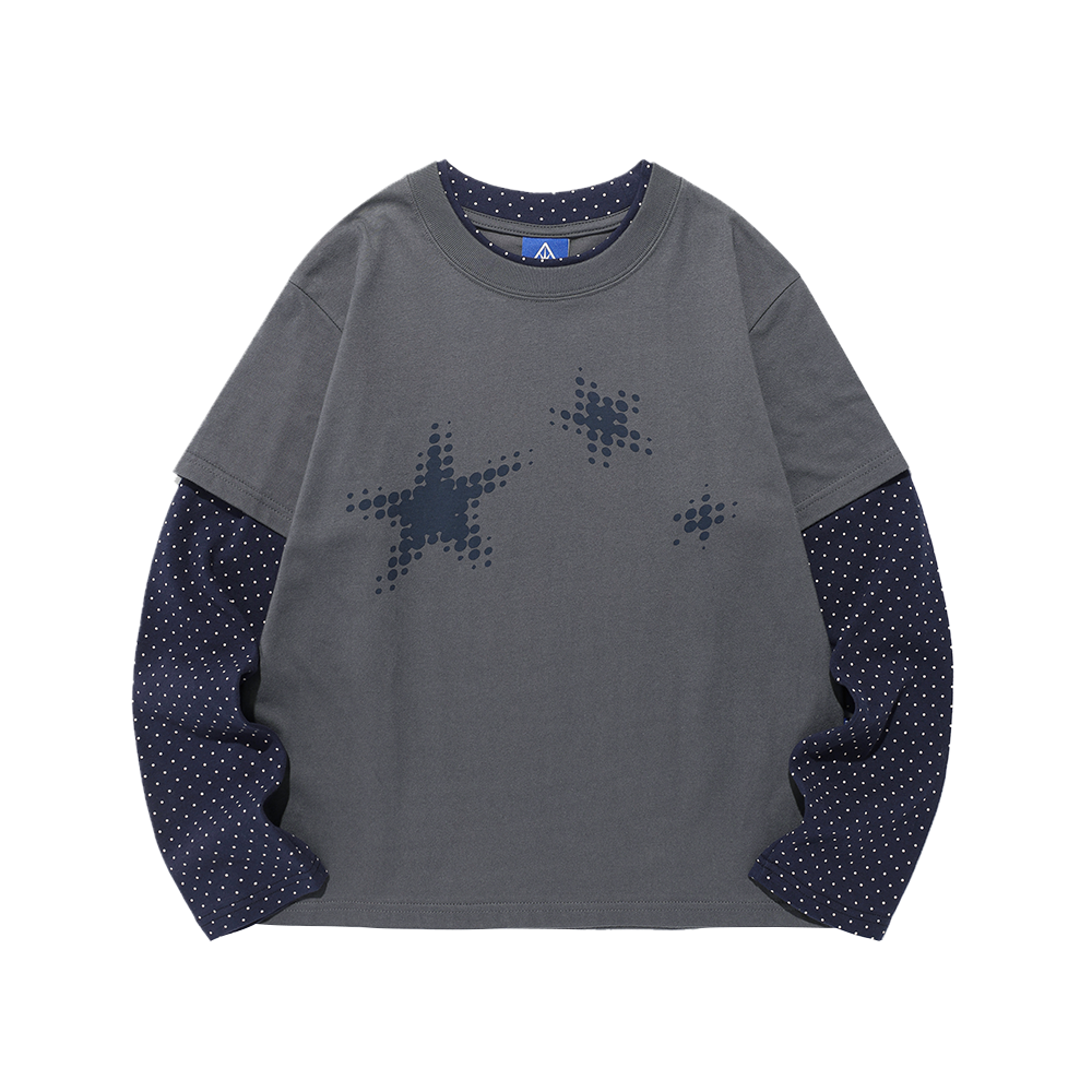 IK2FFMT556ACH ISTKUNST Star Dot Layerd LS Tee Charcoal