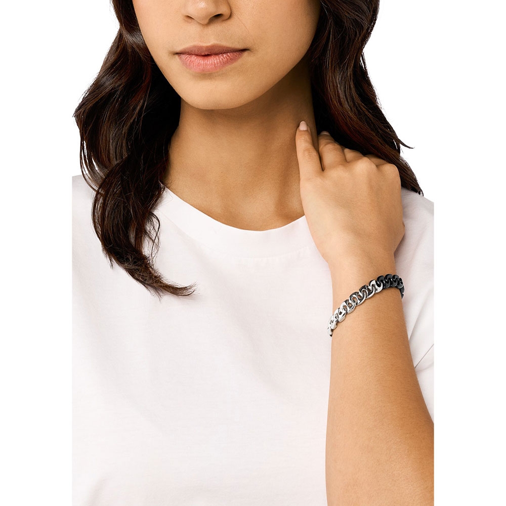 Diesel Dx1529931 Two-Tone Stainless Steel Chain Bracelet Silver Black 착용 스타일 - 2