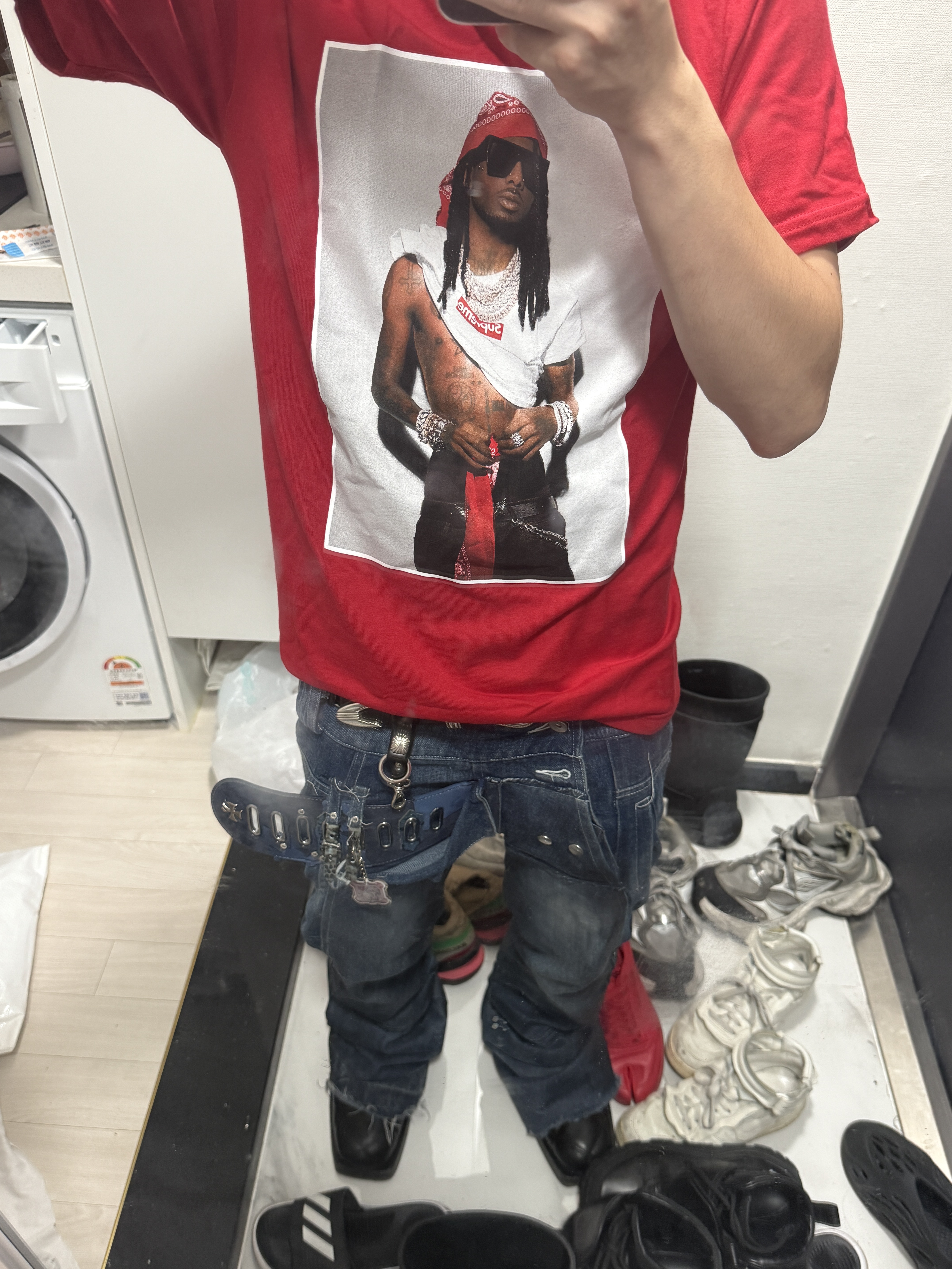 Supreme Playboi Carti T-Shirt Red - 25FW 착용 스타일 - 2