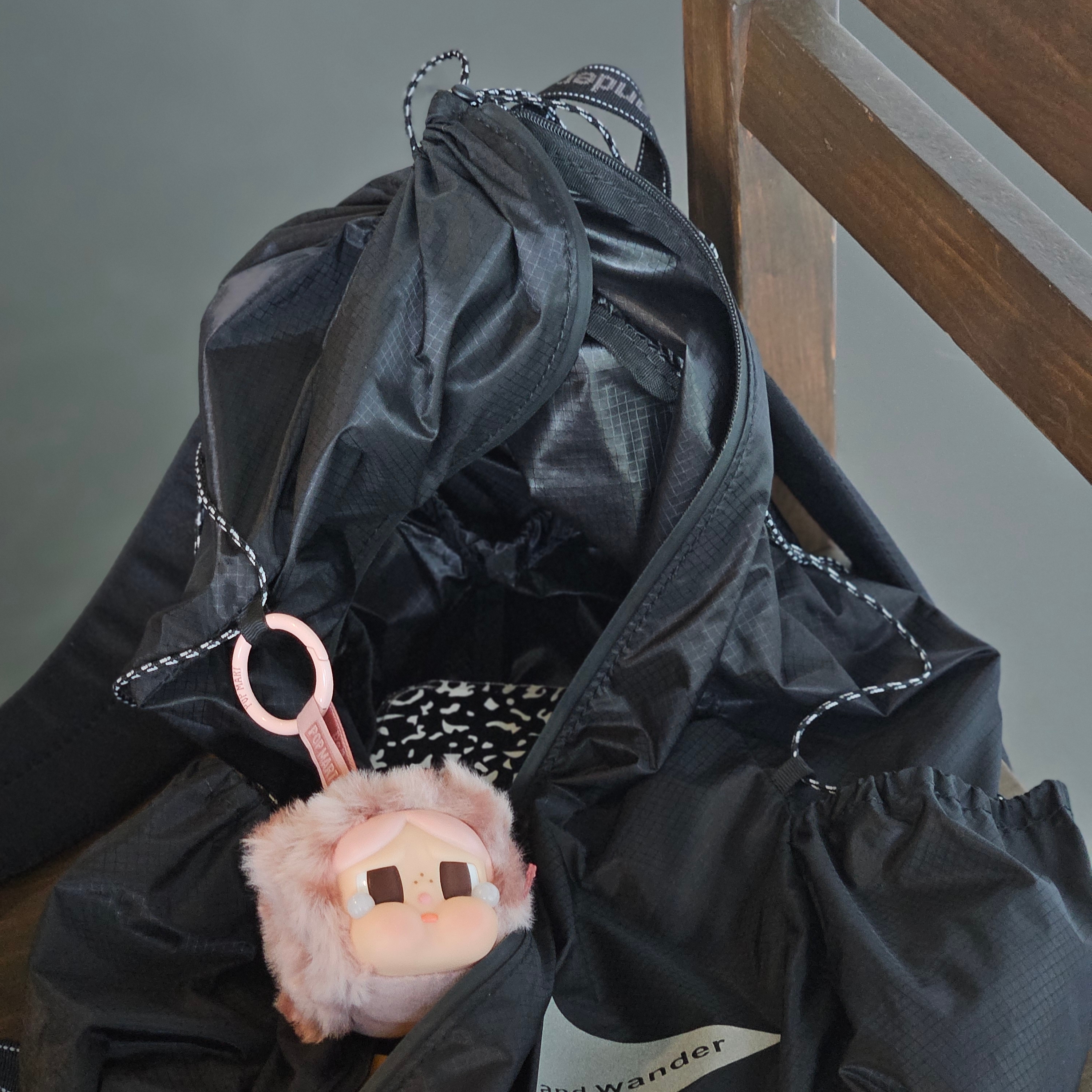 Pop Mart Crybaby Wild But Cutie Series Vinyl Plush Pendant Pink Cutie (Opened Case), And Wander Sil Daypack Charcoal 착용 스타일