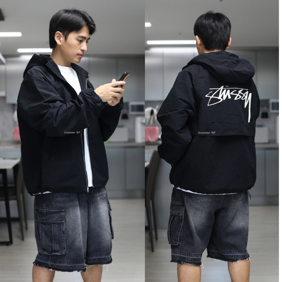 Stussy Nylon Beach Shell Jacket Black 착용 스타일