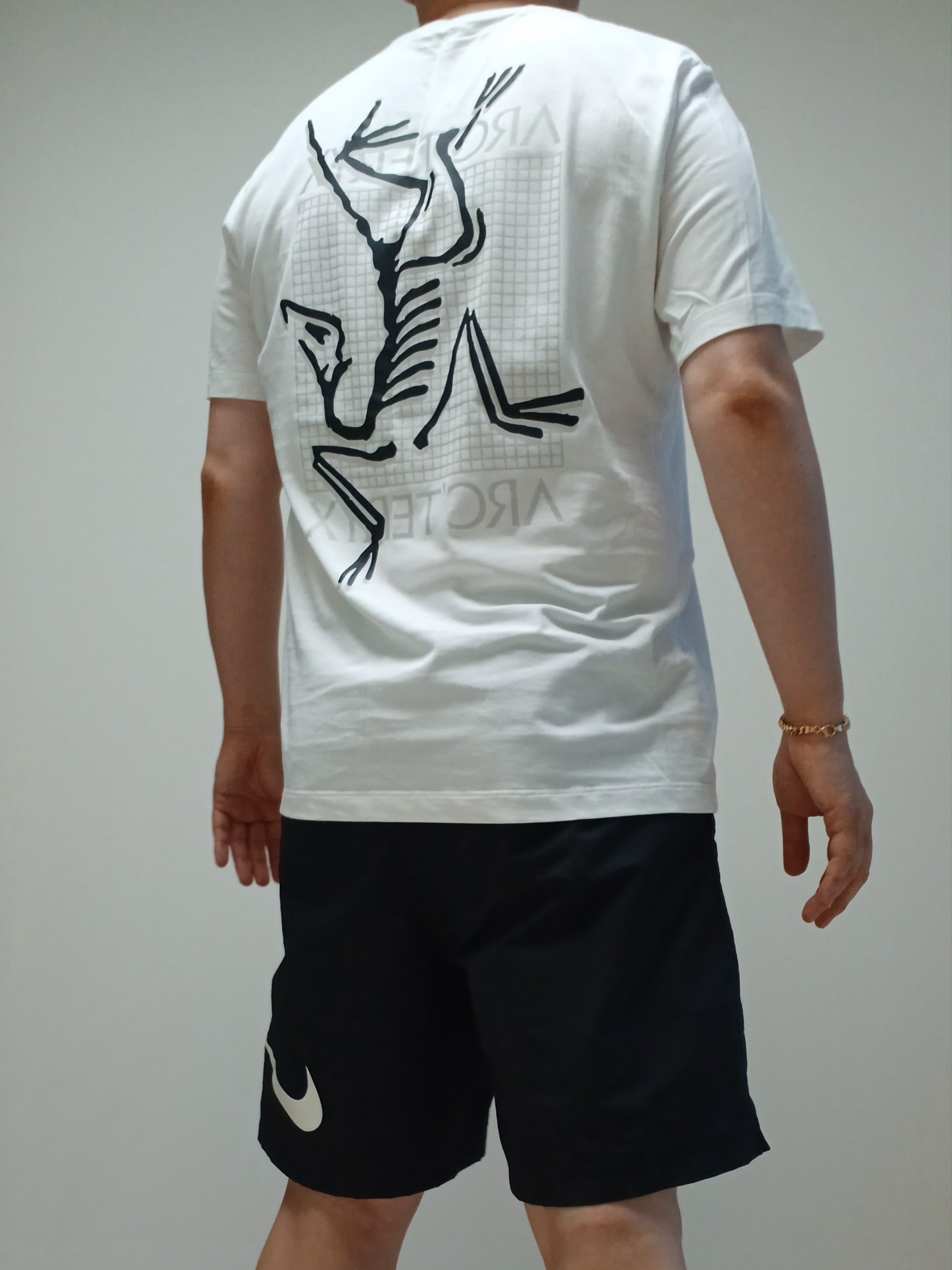 Arc'teryx Arc'Multi Bird Logo SS T-Shirt White Light, Nike x Stussy Shorts Black (FJ9167-010) 착용 스타일 - 1