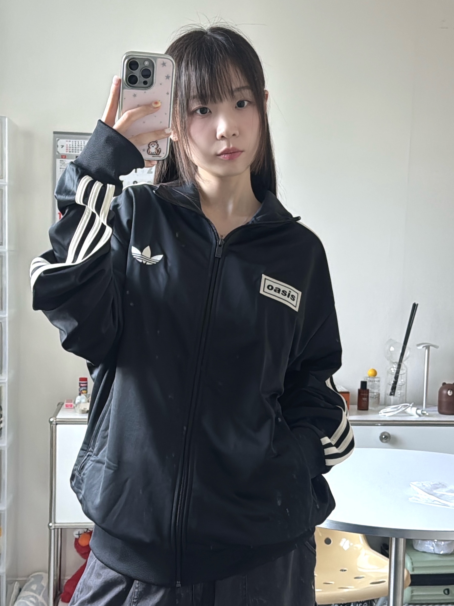 Adidas x Oasis Tour Firebird Track Top Black - US Sizing 착용 스타일