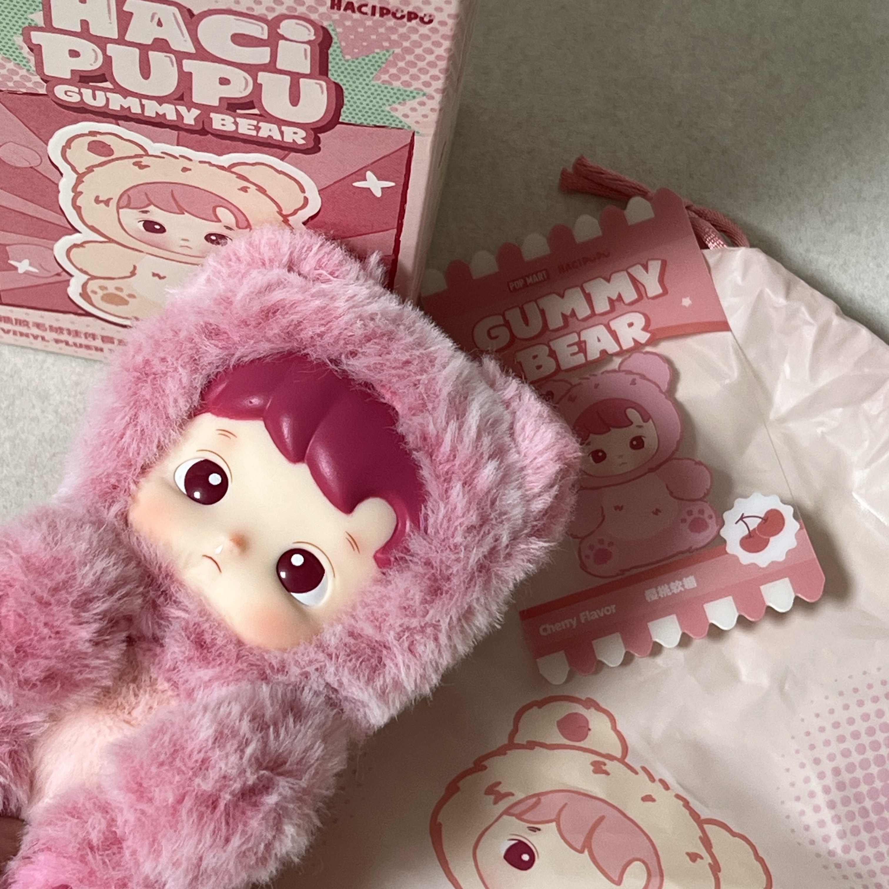 Pop Mart Hacipupu Gummy Bear Series Vinyl Plush Pendant Cherry Flavor (Opened Case) 착용 스타일 - 1