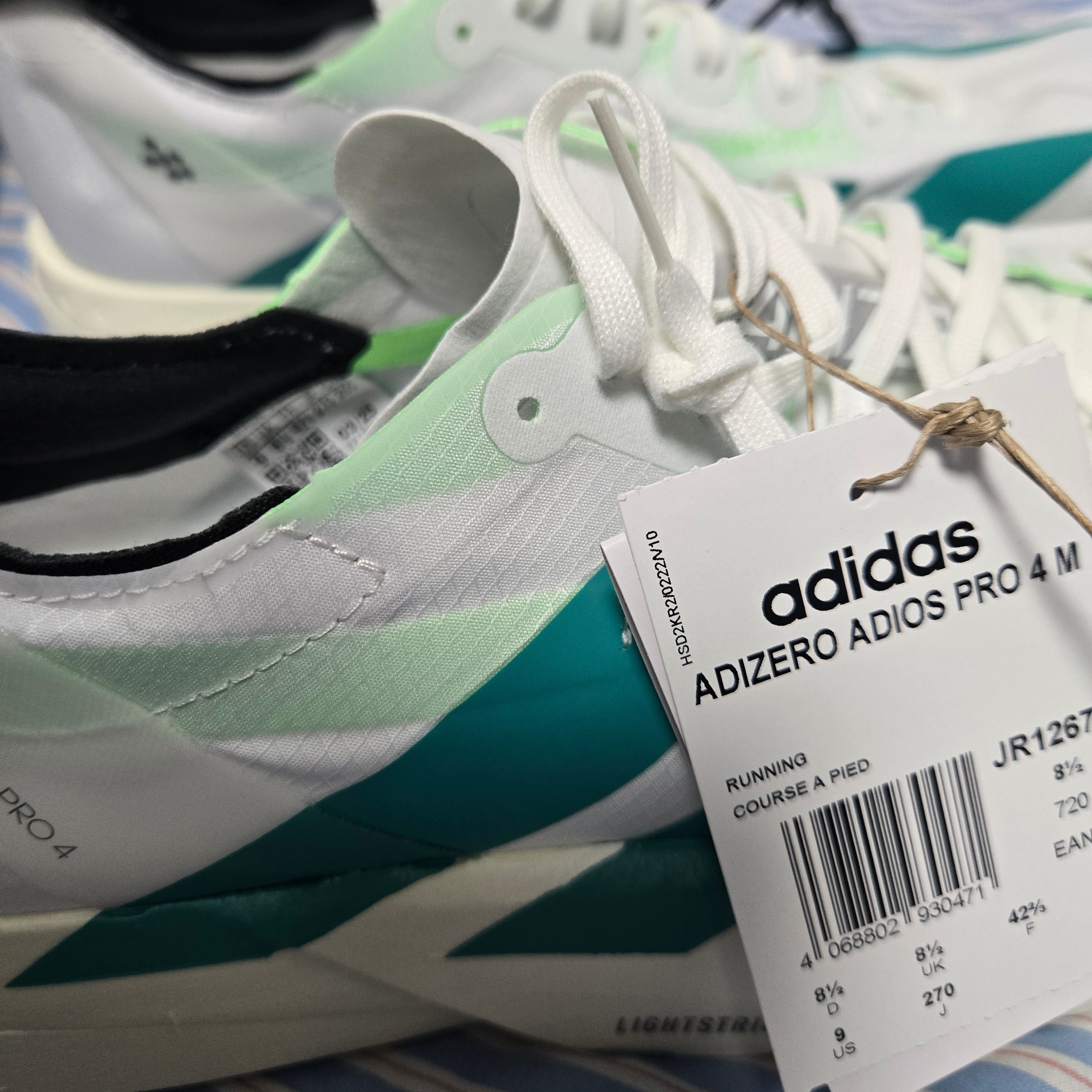 Adidas Adizero Adios Pro 4 Cloud White Pure Teal 착용 스타일 - 3