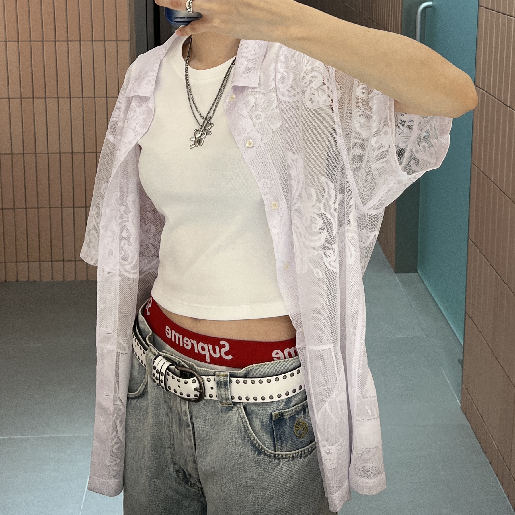 Heaven by Marc Jacobs Friendship Necklace Set Silver Ox (Set of 2), Supreme Last Supper Lace S/S Shirt White - 25SS 착용 스타일