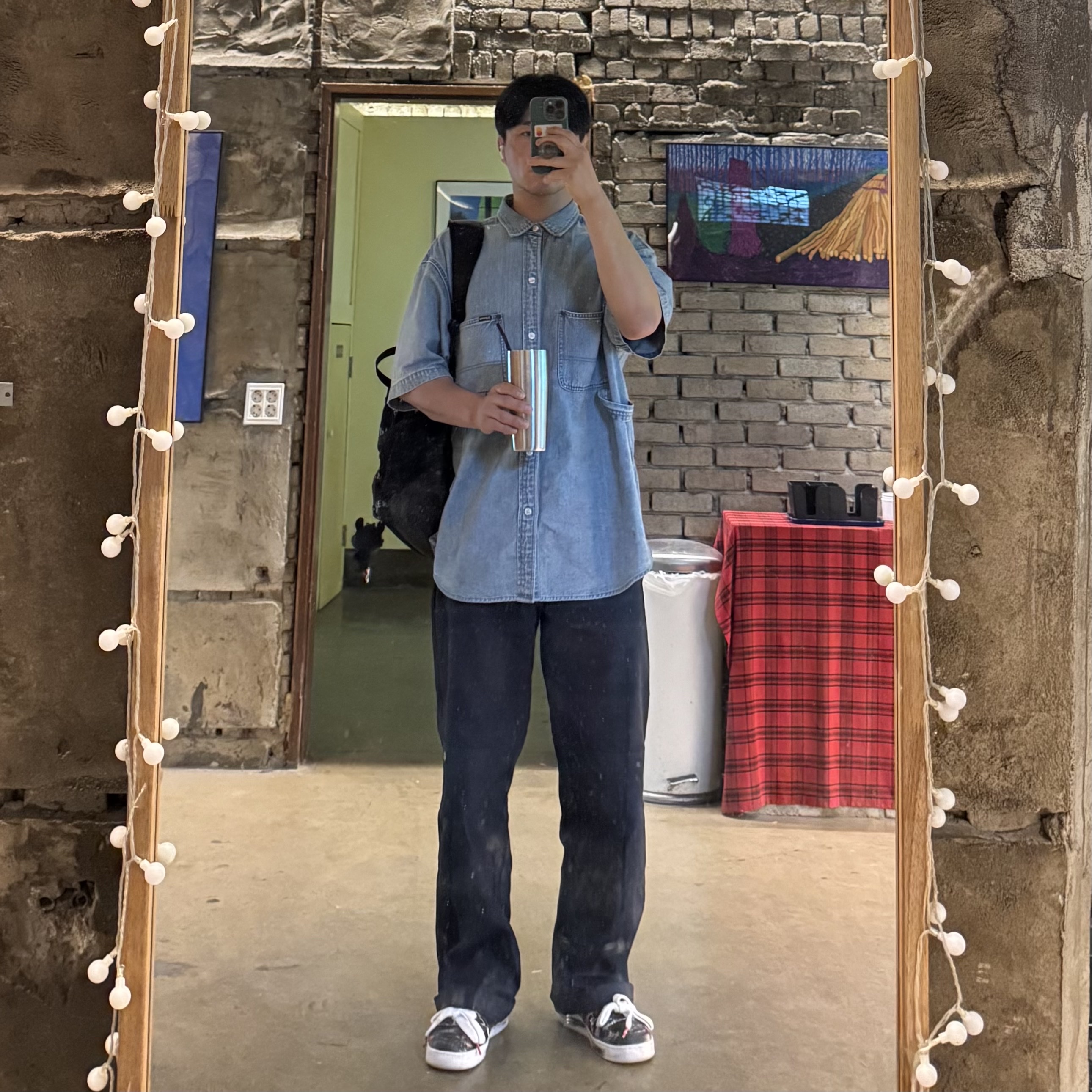 Nike x Peaceminusone Air Force 1 Low Para-Noise 3.0 Black and Multicolor, Supreme Loose Fit S/S Denim Painter Shirt Washed Indigo - 25SS 착용 스타일
